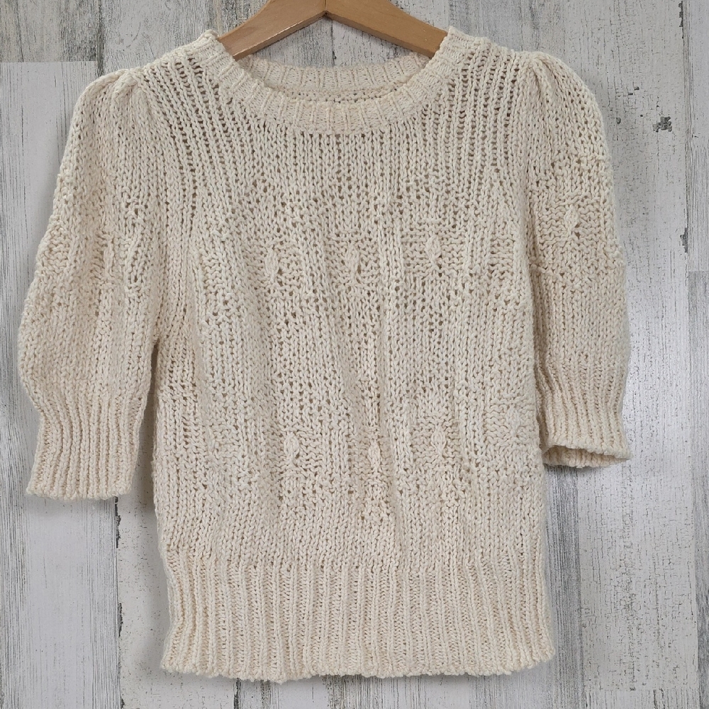 Velvet by Graham & Spencer Cream Knit Sweater Puff Short Sleeve Size XS